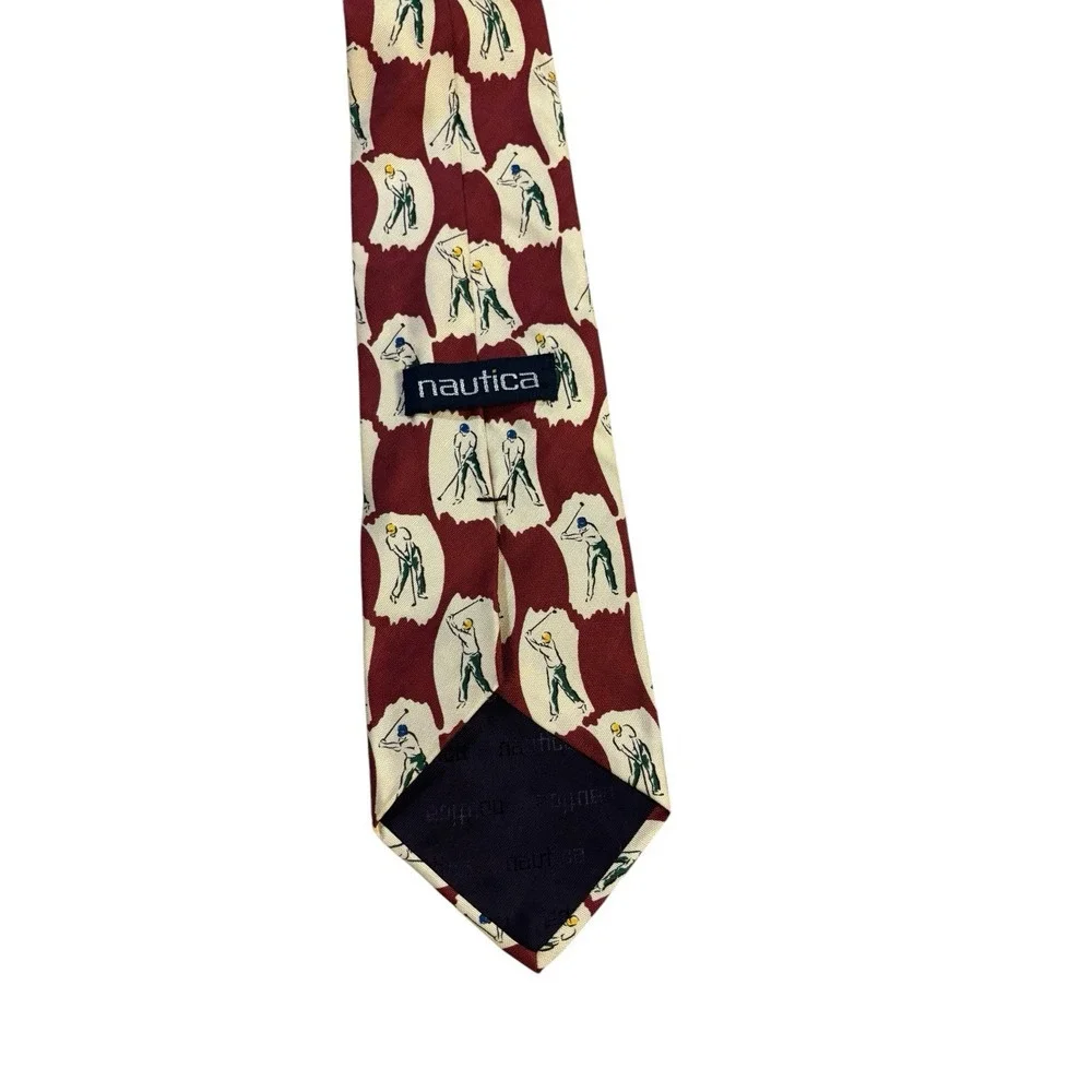 Nautica Golf Tie Red White Bag Ball Club‎ Course Summer Country Club Vintage